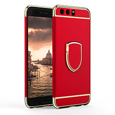Luxury Metal Frame and Plastic Back Cover with Finger Ring Stand for Huawei P10 Red