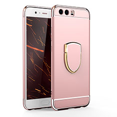 Luxury Metal Frame and Plastic Back Cover with Finger Ring Stand for Huawei P10 Rose Gold