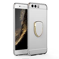 Luxury Metal Frame and Plastic Back Cover with Finger Ring Stand for Huawei P10 Silver