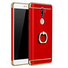 Luxury Metal Frame and Plastic Back Cover with Finger Ring Stand for Xiaomi Mi 5S Plus Red