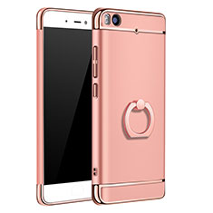Luxury Metal Frame and Plastic Back Cover with Finger Ring Stand for Xiaomi Mi 5S Rose Gold