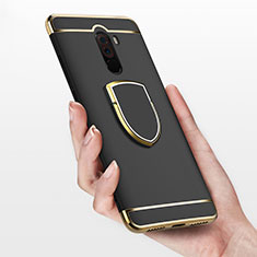 Luxury Metal Frame and Plastic Back Cover with Finger Ring Stand for Xiaomi Pocophone F1 Black