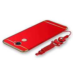 Luxury Metal Frame and Plastic Back Cover with Lanyard for Huawei Enjoy 7 Plus Red