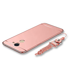 Luxury Metal Frame and Plastic Back Cover with Lanyard for Huawei Enjoy 7 Plus Rose Gold