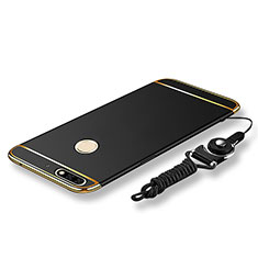 Luxury Metal Frame and Plastic Back Cover with Lanyard for Huawei Enjoy 8 Black