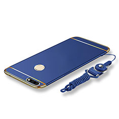 Luxury Metal Frame and Plastic Back Cover with Lanyard for Huawei Enjoy 8 Blue