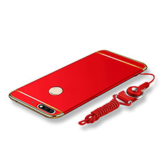 Luxury Metal Frame and Plastic Back Cover with Lanyard for Huawei Enjoy 8 Red
