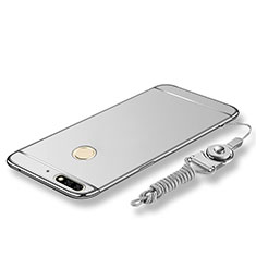 Luxury Metal Frame and Plastic Back Cover with Lanyard for Huawei Enjoy 8 Silver