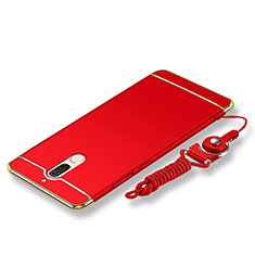 Luxury Metal Frame and Plastic Back Cover with Lanyard for Huawei G10 Red