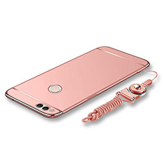 Luxury Metal Frame and Plastic Back Cover with Lanyard for Huawei Honor Play 7X Rose Gold