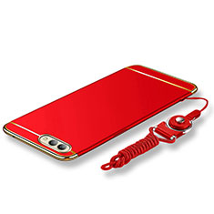 Luxury Metal Frame and Plastic Back Cover with Lanyard for Huawei Honor V10 Red