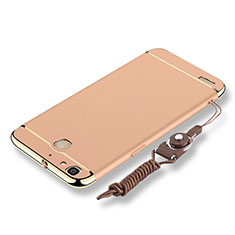 Luxury Metal Frame and Plastic Back Cover with Lanyard for Huawei P8 Lite Smart Gold
