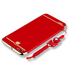 Luxury Metal Frame and Plastic Back Cover with Lanyard for Huawei P8 Lite Smart Red
