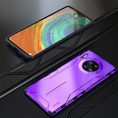 Luxury Metal Frame and Silicone Back Cover Case T01 for Huawei Mate 30 5G Purple