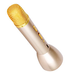 Luxury Mini Handheld Bluetooth Microphone Singing Recording for Oppo Reno6 Pro 5G India Gold
