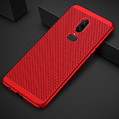 Mesh Hole Hard Rigid Snap On Case Cover for OnePlus 6 Red