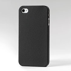 Plastic Leather Hard Rigid Back Cover for Apple iPhone 4 Black
