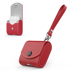 Protective Leather Cover Skin for Apple Airpods Charging Box with Keychain A05 Red