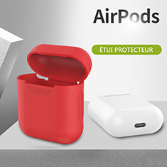 Protective Silicone Case Skin for Apple Airpods Charging Box with Keychain A03 Red