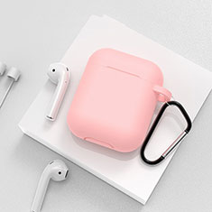 Protective Silicone Case Skin for Apple Airpods Charging Box with Keychain C02 Pink