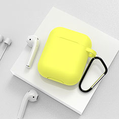 Protective Silicone Case Skin for Apple Airpods Charging Box with Keychain C02 Yellow