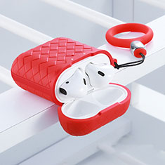 Protective Silicone Case Skin for Apple Airpods Charging Box with Keychain C04 Red