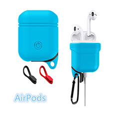 Protective Silicone Case Skin for Apple Airpods Charging Box with Keychain Z02 Sky Blue
