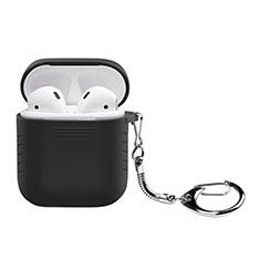 Protective Silicone Case Skin for Apple Airpods Charging Box with Keychain Z04 Black