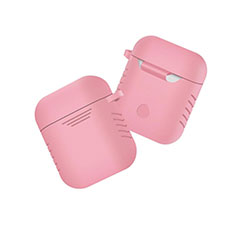 Protective Silicone Case Skin for Apple Airpods Charging Box with Keychain Z04 Pink