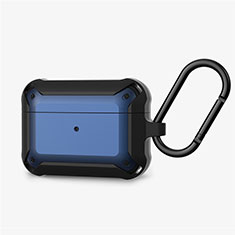 Protective Silicone Case Skin for Apple AirPods Pro Charging Box with Keychain C03 Blue and Black