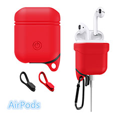 Protective Silicone Cover Skin for Apple Airpods Charging Box with Keychain Z02 Red