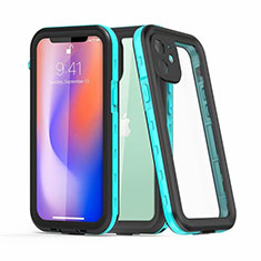 Silicone and Plastic Waterproof Cover Case 360 Degrees Underwater Shell for Apple iPhone 12 Cyan