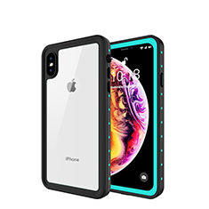 Silicone and Plastic Waterproof Cover Case 360 Degrees Underwater Shell W01 for Apple iPhone Xs Max Cyan