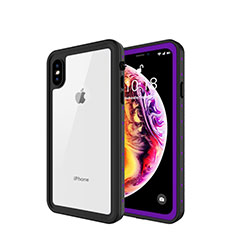 Silicone and Plastic Waterproof Cover Case 360 Degrees Underwater Shell W01 for Apple iPhone Xs Max Purple