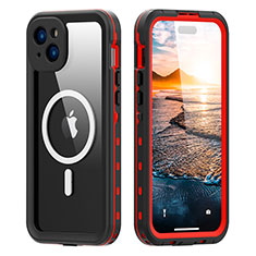 Silicone and Plastic Waterproof Cover Case 360 Degrees Underwater Shell with Mag-Safe Magnetic for Apple iPhone 14 Red