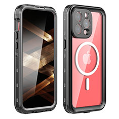 Silicone and Plastic Waterproof Cover Case 360 Degrees Underwater Shell with Mag-Safe Magnetic HJ1 for Apple iPhone 15 Pro Black