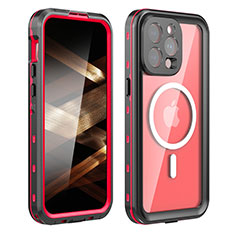 Silicone and Plastic Waterproof Cover Case 360 Degrees Underwater Shell with Mag-Safe Magnetic HJ1 for Apple iPhone 15 Pro Max Red