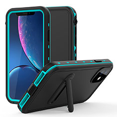 Silicone and Plastic Waterproof Cover Case 360 Degrees Underwater Shell with Stand for Apple iPhone 11 Cyan