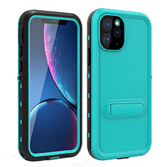 Silicone and Plastic Waterproof Cover Case 360 Degrees Underwater Shell with Stand for Apple iPhone 11 Pro Max Cyan