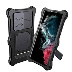 Silicone and Plastic Waterproof Cover Case 360 Degrees Underwater Shell with Stand for Samsung Galaxy S22 Ultra 5G Black