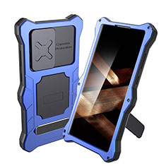 Silicone and Plastic Waterproof Cover Case 360 Degrees Underwater Shell with Stand for Samsung Galaxy S24 Ultra 5G Blue