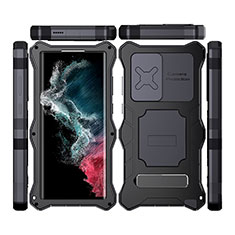 Silicone and Plastic Waterproof Cover Case 360 Degrees Underwater Shell with Stand T02 for Samsung Galaxy S23 Ultra 5G Black