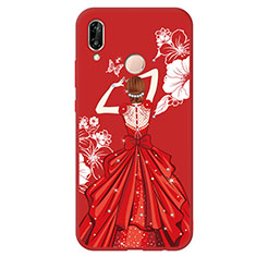 Silicone Candy Rubber Dress Party Girl Soft Case Cover for Huawei Nova 3e Red