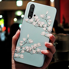 Silicone Candy Rubber Flowers Soft Case for Huawei Nova 5T Cyan