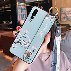 Silicone Candy Rubber Flowers Soft Cover for Huawei P20 Pro Cyan