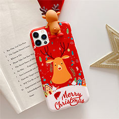 Silicone Candy Rubber Gel Christmas Pattern Soft Case Cover S01 for Apple iPhone 12 Pro Max Red