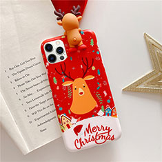 Silicone Candy Rubber Gel Christmas Pattern Soft Case Cover S01 for Apple iPhone 12 Pro Red