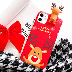 Silicone Candy Rubber Gel Christmas Pattern Soft Case Cover S02 for Apple iPhone 12 Mini Red
