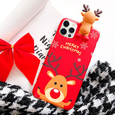 Silicone Candy Rubber Gel Christmas Pattern Soft Case Cover S02 for Apple iPhone 12 Pro Max Red