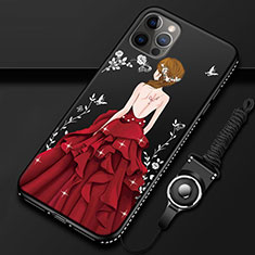 Silicone Candy Rubber Gel Dress Party Girl Soft Case Cover for Apple iPhone 12 Pro Red and Black